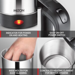 MILTON Stainless Steel Euroline Electric Travel Kettle With Handle, 1000 Watt, 500 Ml | 2 Utility Cups | Auto Shut-Off | Concealed Heating Element | Power Indicator |1Year Warranty, Silver - Image 5