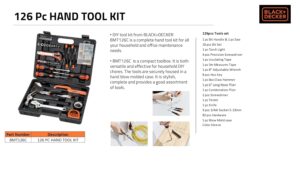 BLACK+DECKER BMT126C Hand Tool Kit for Home & DIY Use (126-Piece) - Includes Screwdriver, Wrench, Ratchet, Utility Knife, Saw, Claw Hammer, Measuring Tape and Plier, 6 Month Warranty, ORANGE & BLACK - Image 5