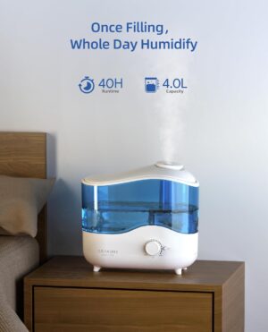 ASAKUKI Cool Mist Humidifiers for Bedroom - 4L Water Tank, Baby, Office, Quiet Ultrasonic Air Vaporizer, Adjustable Mist, 360 Nozzle Rotation, Auto-Shut Off, Humidifier Easy Fill and Clean -Blue - Image 3