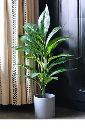 SHAKTISM Silk Artificial Croton Plant Ornamental Artificial Plant Pot, Natural Looking Indoor And Outdoor Plant For Interior Décor Home Décor Office Décor - 1 Pcs Without Pot (Green) - Image 2