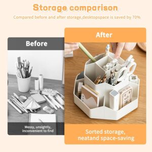 Amazon Brand - Umi Rotating Desk Organizer Pen Pencil Holder with 9 Slot 360° Desktop Organizer for Office Supplies Stationery Staplers Clips Sticky Notes Remote Mobile Holder Visiting Card - White - Image 4