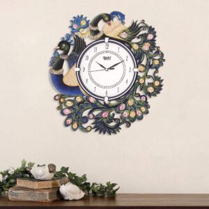 CIRCADIAN Ajanta Wooden Analog Wall Clock Design for Home Hall Living Room Decor Office Kids Bedroom Stylish Ethnic Antique Decorative Blue Colour Peacock 36 * 36 cm (Pack of 1) - Image 5