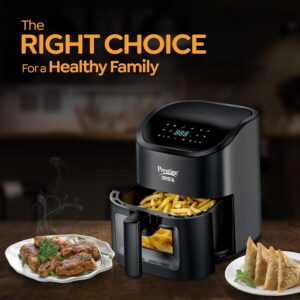 Prestige Crysta Electric Digital Airfryer 4.5L Basket, 1600W|Touch Panel with 9 Preset Menu|See-through Window with 25W Lamp|Food Grade Oil Brush|Time & Temperature control|Safety Interlocking|Black - Image 3