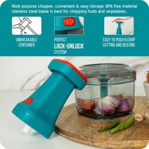 Tekcool Manual Hand Press Push Chopper with 6 Blades for Effortless Chopping Vegetables & Fruits (Assorted, 650 ml, Plastic). - Image 6