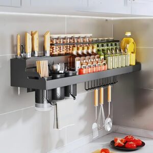 IBELL Multifunctional Wall-Mounted Kitchen Storage Organizer Rack with Spice Shelf, Utensil Hooks & Holder - (IBLDH280) - Image 7