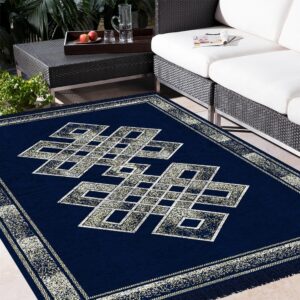 VAS COLLECTIONS Premium Chenille Carpet | 500 GSM Velvet Carpet/Area Rug/Durries with Fine Gold Yarn for Living Room, Bedroom, Runner| Blue, 5x7 Feet - Image 2