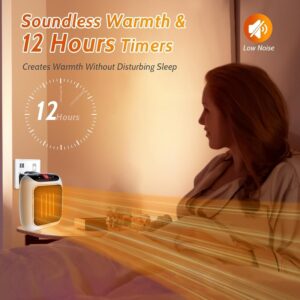 DADLM® Handy Heater Turbo 800 Wall Outlet Small Space Heater with Adjustable Thermostat, Programmable 12-Hour Timer, Auto Shut Off - Quiet & Space-Saving Ceramic Mini Heater (1) - Image 5