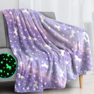 TONY STARK Big Size Unicorn Glow in The Dark Blanket for Kids, 0-15 Years |200x152 Cm| Soft Flannel Fleece Throw, Cozy & Warm All-Season Radium Blanket for Boys & Girls – (Stars & Unicorns) - Image 2