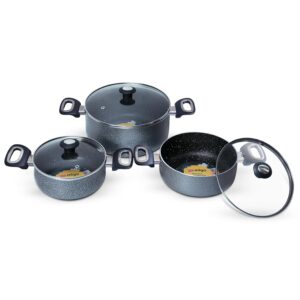 Impex Cook and Serve Casserole Set 6 Pcs Nonstick Granite Cookware Set with Glass Lid | Sauce Pans Combo with Induction Bottom | Non-Stick Cookware Set | Aluminium Casserole Set 4.7L, 3L and 2L - Image 10