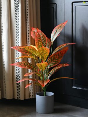 Blooming Floret Artificial Red Iceton Croton Plant | Big Ornamental Plant for Interior Decor/Home Decor/Office Decor | 26 Leaves with Basic Black Pot | 71.1 cm Tall Indoor Plant - Image 5