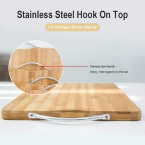 Go Store Large Non-Slip Wooden Bamboo Cutting Board with Antibacterial Surface with Stainless Steel Handle, Chopping Board for Kitchen, Cutting Board for Kitchen (Wood) - Image 6