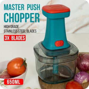 Tekcool Manual Hand Press Push Chopper with 6 Blades for Effortless Chopping Vegetables & Fruits (Assorted, 650 ml, Plastic). - Image 4