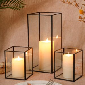 Hurricane Candle Holder Set of 3 Crystal Glass Candle Holders for Table Centerpiece with Metal Frame Square Black Candle Holders for Pillar Candles for Wedding, Thanksgiving, Christmas, Party, Holiday - Image 2