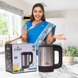 Zanibo | Since 1997 | 0.5 Litre Electric Kettle for Hot Water, Stainless Steel with Auto/Manual Thermostat Protection, Double Layered Cool Touch, Half Litre Cordless Kettle for Tea & Coffe | Silver - Image 8