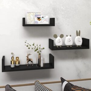 UHUD Crafts Hanging Floating Wall Mount Display U Shape Wall Shelf, Engineered Wood Wall Rack Shelf for Living Room Decoration, Showcase and for Storage (Matte Finish, Black) Set of 3 - Image 6