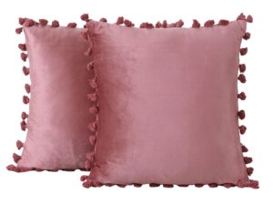 Amazon Brand - Umi Decorative Velvet Throw Pillow Cover 16X16 Inch (2 Pc) Tassels Fringe Design Pillows|Blush Velvet Cushion Covers,1 TC - Image 3