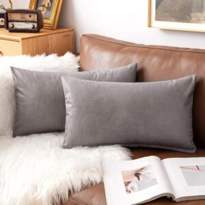 MIULEE Set of 2 Faux Leather Cushion Cover Decorative Soft Cushion Case Square Pillowcases for Couch Sofa Bed Living Room 12x20 Inch Grey,Crystal - Image 2