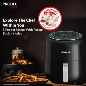 Havells Prolife Neo 4.5 L Air Fryer|Digital Display With Led|8 Pre Set Menu|Auto Shutoff|Cool Touch Handle|60 Min Timer|1500W|2 Yr Manufaturer Warranty,Black - Image 7