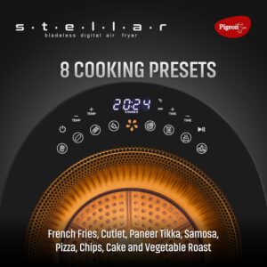 Pigeon by Stovekraft STELLAR Air Fryer Large 5.5L | 1500W BLADELESS Airfryer | Unique See Through Top View Glass | 360 AirWhirl Technology | Digital Touchscreen | 8 PRESETS Menu | Shake Feature - Image 6