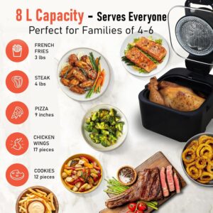 Libra 8 Litre Digital Air Fryer for Home | 1740 Watts Powerful Air Fryer | 9-in-1 Function: Air Fry, Toast, Grill, Bake, Reheat & Keep Warm | Fast & Even Cooking | Feather Touch LED Display Black - Image 3