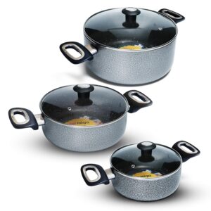 Impex Cook and Serve Casserole Set 6 Pcs Nonstick Granite Cookware Set with Glass Lid | Sauce Pans Combo with Induction Bottom | Non-Stick Cookware Set | Aluminium Casserole Set 4.7L, 3L and 2L - Image 2