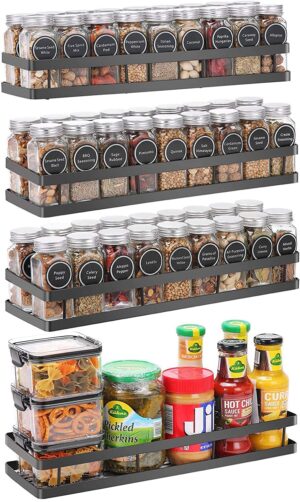 Craft Expertise Metal Spice Rack Organiser Wall Mounted, Hanging Seasoning Spice Rack Shelf Holder, Storage for Kitchen Cabinet Color Black (Pack-4), Hanging Shelves - Image 2