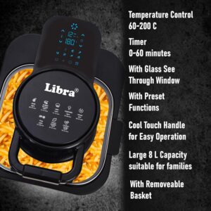 Libra 8 Litre Digital Air Fryer for Home | 1740 Watts Powerful Air Fryer | 9-in-1 Function: Air Fry, Toast, Grill, Bake, Reheat & Keep Warm | Fast & Even Cooking | Feather Touch LED Display Black - Image 7