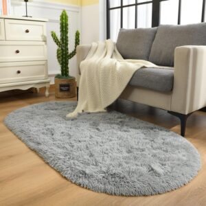 Deoxys Microfiber Oval Rugs for Bedrooms Fluffy Living Room Area Rug Soft Shaggy Carpet for Kids Room Floor Mat (50X80 Cm,Grey) - Image 3