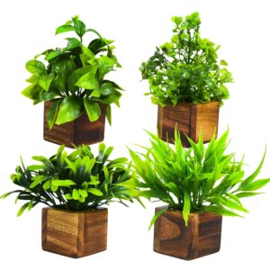 DecoreBugs Plastic Potted Artificial Plant In Wooden Pot (4 Pack) Eucalyptus Plants Small Plants For Home Decor|Office Decor|Db-8149 - Image 2