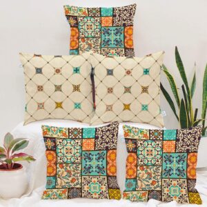 STITCHNEST Ethnic Art Box Printed Poly Cotton Cushion Cover, Set of 5 (16 X 16 Inches) Circus, Multi, 50 tc - Image 2