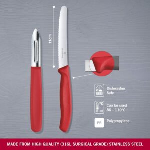 Victorinox Swiss Made Stainless Steel Swiss Classic Kitchen Knife Set (2 Pcs) Wavy Edge 11 cm and Traditional Peeler, Red, Kitchen Tools and Items | CB.5.0201.31 - Image 4