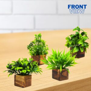 DecoreBugs Plastic Potted Artificial Plant In Wooden Pot (4 Pack) Eucalyptus Plants Small Plants For Home Decor|Office Decor|Db-8149 - Image 6