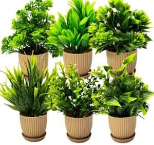 Dekorly 6 Packs Fake Plants Small, Mini Artificial Plants Indoor For Home Farmhouse Bathroom Shelf Décor (Height : 17Cm, Chocolate) - Plastic - Image 2