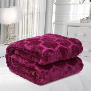 BENAVJI Burgundy Color Mink Floral Embossed Super Soft Warm Blanket Single Bed AC Balnket for Winter Size Width 125CM Length 204 (59–77 °F) - Image 3