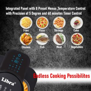 Libra 8 Litre Digital Air Fryer for Home | 1740 Watts Powerful Air Fryer | 9-in-1 Function: Air Fry, Toast, Grill, Bake, Reheat & Keep Warm | Fast & Even Cooking | Feather Touch LED Display Black - Image 8