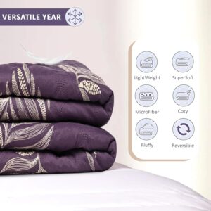 Kuber Industries 220 GSM Reversible AC Comforter for Double Bed | All Weather Warm & Soft Microfiber Quilt | Beautifully Crafted Razai, Duvet & Kambal for Home | Gold feather -Purple - Image 5