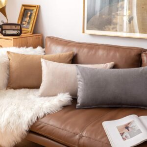 MIULEE Set of 2 Faux Leather Cushion Cover Decorative Soft Cushion Case Square Pillowcases for Couch Sofa Bed Living Room 12x20 Inch Grey,Crystal - Image 5