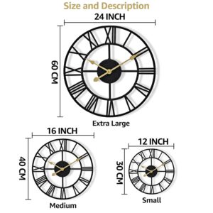 Sorbus Large Wall Clock for Living Room Decor - 12 inch Big Wall Clock Decorative - Battery Operated - Roman Numeral Analog Large Clock for Bedroom, Room, Home, Kitchen, Office, Wall Decor (Black) - Image 8