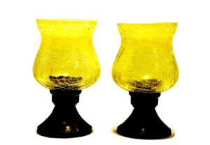 MARBOGLASS India Glass Tea Light Candle Holder 5 inch with Metal Stand (Set of 2) (2 Candle Free) (Yellow) - Image 2