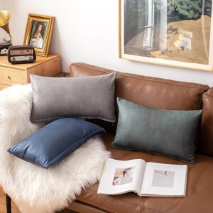 MIULEE Set of 2 Faux Leather Cushion Cover Decorative Soft Cushion Case Square Pillowcases for Couch Sofa Bed Living Room 12x20 Inch Grey,Crystal - Image 6