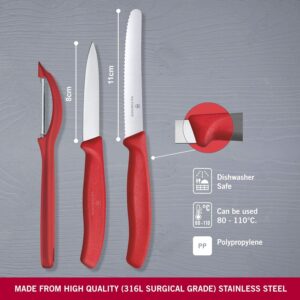 Victorinox Swiss Made Stainless Steel Swiss Classic Kitchen Knife Set of 3, Straight Edge and Wavy Edge Knife with Multipurpose Peeler, Professional and Household Use, Red | 6.7111.31 - Image 3