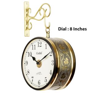 CRAFTEL Metal Analog Double Sided Vintage Station Wall Clock with Brass in dial (Shiny Gold_8 Inches) - Image 3