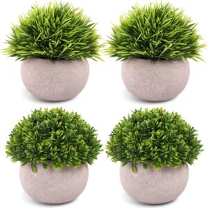 Dekorly® 4 Packs Artificial Potted Plants Bathroom Fake Shelf Plant Office Table Decor Mini Green Faux Topiary Kitchen Cabinet Farmhouse Decorations (4 Plastic Pots) - Image 2