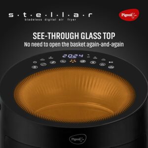 Pigeon by Stovekraft STELLAR Air Fryer Large 5.5L | 1500W BLADELESS Airfryer | Unique See Through Top View Glass | 360 AirWhirl Technology | Digital Touchscreen | 8 PRESETS Menu | Shake Feature - Image 3