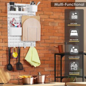 ABOUT SPACE Peg Board-Home Organizer Pegboard Wall Organizer with 9 Accessories & Self-Adhesive Stickers for Home Office, Bathroom, Kitchen Wall Hanging (L 36Xb 1Xh 56 Cm)-Metal, White - Image 6