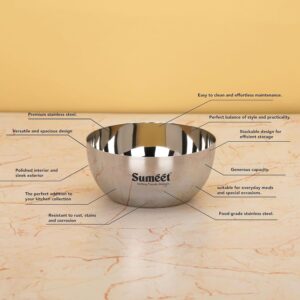 Sumeet Heavy Gauge Stainless Steel Big Size Apple Bowl/Wati/Katori with Mirror Finish – 12.2cm Dia, set of 6pc, 550ML Each, Silver - Image 3