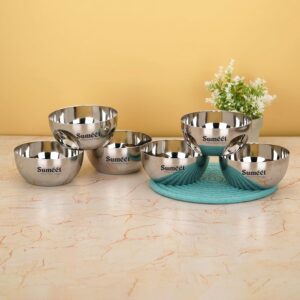 Sumeet Heavy Gauge Stainless Steel Big Size Apple Bowl/Wati/Katori with Mirror Finish – 12.2cm Dia, set of 6pc, 550ML Each, Silver - Image 8