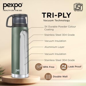 Pexpo Fererro Pro |ISI Certified|Vacuum Insulated Hot & Cold Stainless Steel Flask|Jute Bag|- 1000ml Military Green |Steel Bottle|Thermoflask|Travelling|School & Trekking|Office | Limited RCB Edition - Image 4