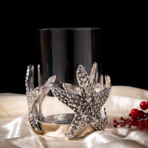 GIBOX Starfish Hurricane Candle Stand | Designer Hurricane Candle Holder for Home Décor | Glass Candle Holder Big Size | Decorative Candle Holders for Home | Silver Showpiece Tealight Holder Metal - Image 2