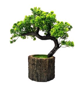 Dekorly Plastic Small Artificial Plant Bonsai Tree Fake Plant Potted House Plants Japanese Pine Bonsai Plant Faux Bonsai For Home Indoor Decoration Office(Wooden Potted Plants,Design-H) - Image 4